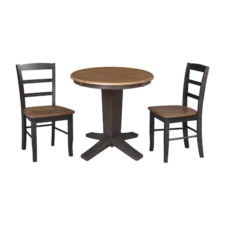 International Concepts 30 in. Solid Wood Round Top Dining Table with 2 Chairs in Washed Coal K45-30RT-23B-C2-2